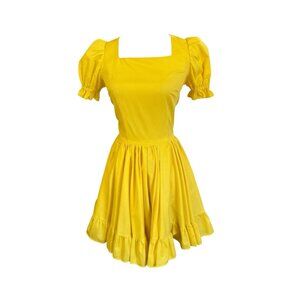 Vintage Handmade Square Dance Dress~Size XS~Yellow Full Ruffle Skirt ~ L14 05